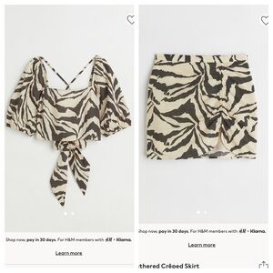 Matching set, crop top and mini skirt, zebra print